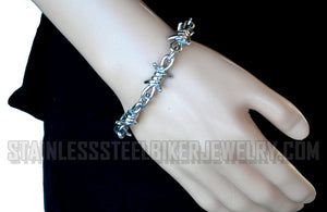 Heavy Metal Jewelry Men's Large Stainless Steel Barbed Wire Link Design Chain Bracelet