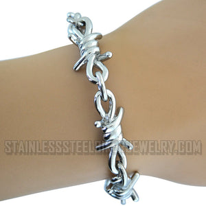 Heavy Metal Jewelry Men's Large Stainless Steel Barbed Wire Link Design Chain Bracelet
