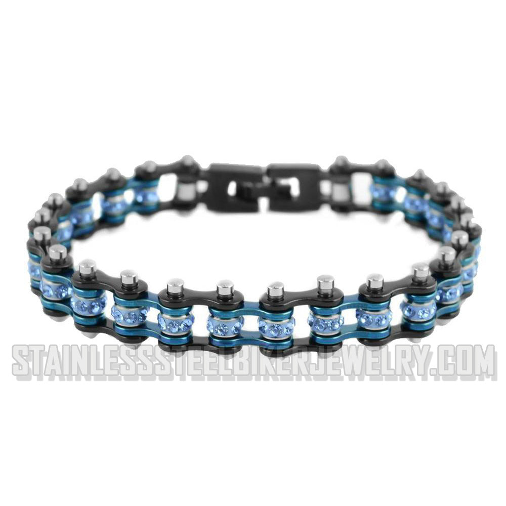 Heavy Metal Jewelry Ladies Motorcycle Bike Chain Stainless Steel Bracelet Black & Blue Police Edition
