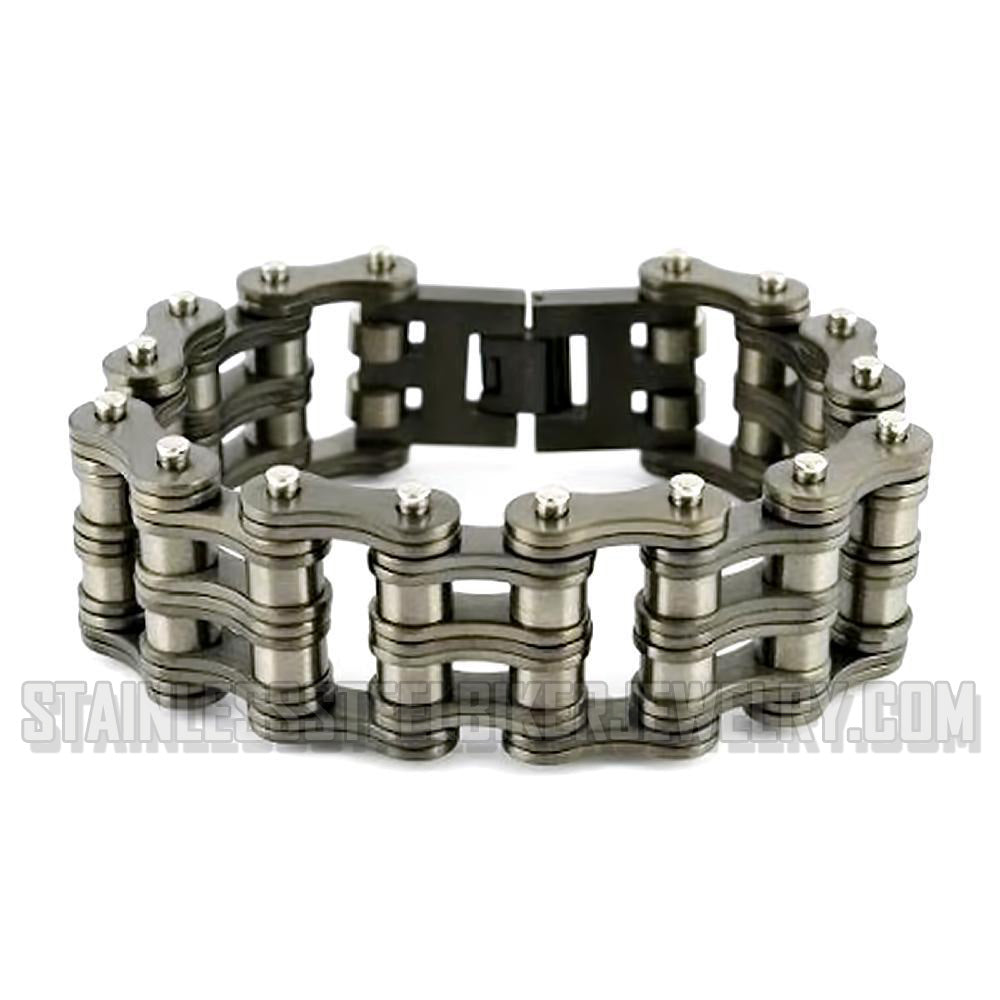 Heavy Metal Jewelry Men's Primary Motorcycle Bike Chain Bracelet Gunmetal Stainless Steel