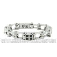 Heavy Metal Jewelry Ladies Bike Chain Stainless Steel Bracelet Silver Links Enamel Cross SB2279