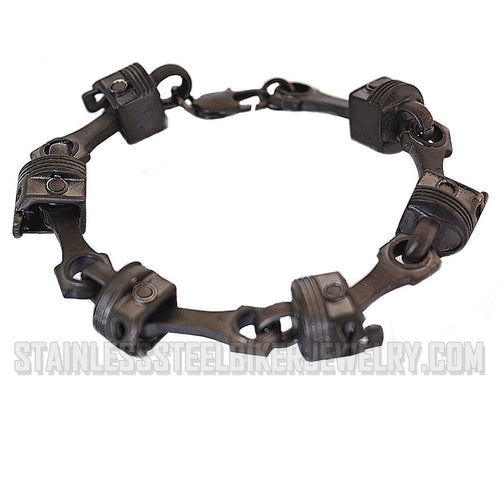 Heavy Metal Jewelry Men's Piston Skull Link Biker Bracelet Stainless Steel Gunmetal