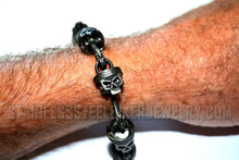 Load image into Gallery viewer, Heavy Metal Jewelry Men&#39;s Piston Skull Link Biker Bracelet Stainless Steel Gunmetal