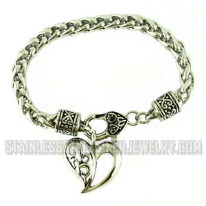 Heavy Metal Jewelry Ladies Dangle Heart Biker Bracelet Stainless Steel