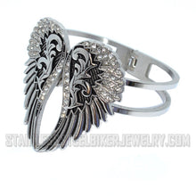 Load image into Gallery viewer, Heavy Metal Jewelry Ladies Heart Wings Bling Biker Cuff/Bangle/Bracelet Stainless Steel
