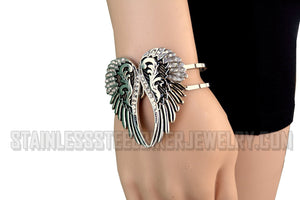 Heavy Metal Jewelry Ladies Heart Wings Bling Biker Cuff/Bangle/Bracelet Stainless Steel