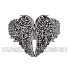 Load image into Gallery viewer, Heavy Metal Jewelry Ladies Angel Wings Biker Cuff Bangle Bracelet Pink Crystals Stainless Steel