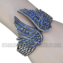 Load image into Gallery viewer, Heavy Metal Jewelry Ladies Angel Wings Cuff/Bangle/Bracelet Blue Stones Stainless Steel