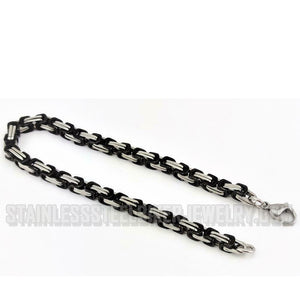 Unisex Stainless Steel Byzantine Bracelet Black an Chrome
