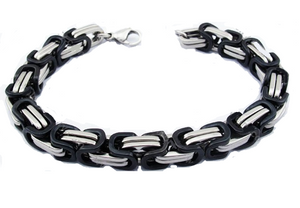 Unisex Stainless Steel Byzantine Bracelet Black an Chrome