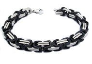 Men's Fat 10mm Stainless Steel Byzantine Bracelet Black and Chrome SB161