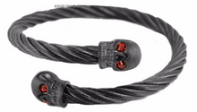 Load image into Gallery viewer, Heavy Metal Jewelry Unisex Gunmetal Cable Skull Biker Bracelet Stainless-Steel Blue or Red Eyes