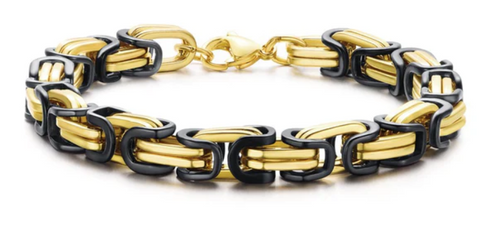 Black and Gold 7mm Byzantine Stainless-Steel Unisex Bracelet