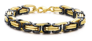 7mm Byzantine Link TT Bracelet Black & Gold Men's Stainless Steel SB36