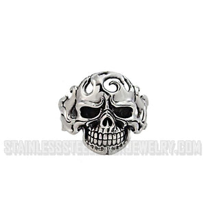Huge Biker Jewelry Large Skull Cuff Bracelet with Flames Stainless Steel