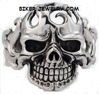 Load image into Gallery viewer, Huge Biker Jewelry Large Skull Cuff Bracelet with Flames Stainless Steel