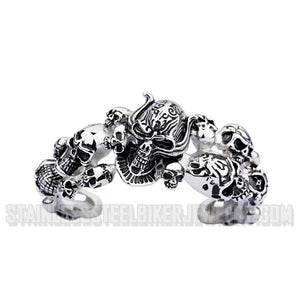 Biker Jewelry Crazy Skull Cuff Bracelet Stainless Steel