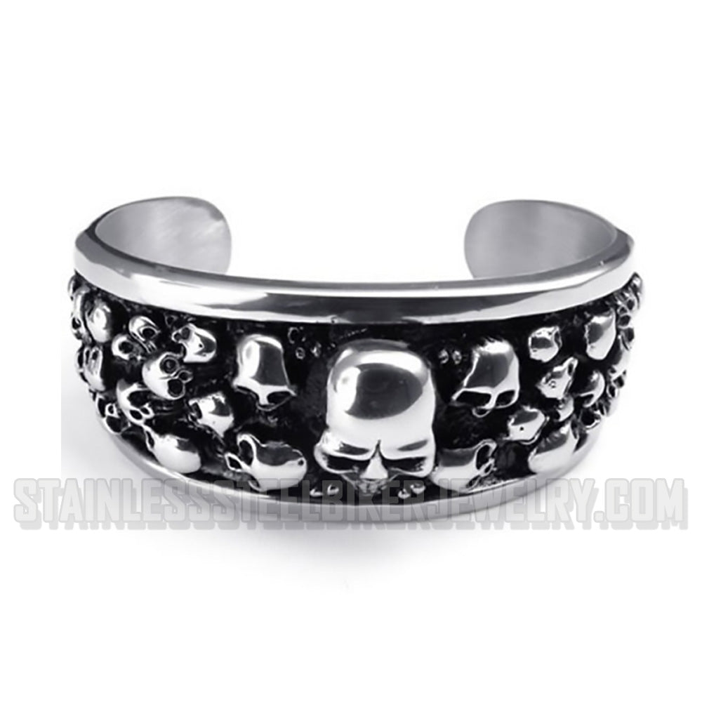 Men's Biker Jewelry Wide Stainless Steel Skull Cuff Bracelet