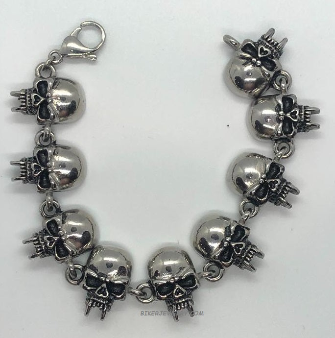 Biker Jewelry Vampire Stainless Steel Half Skull Biker Bracelet with Fangs