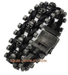 Biker Jewelry's Men's Leather / Stainless Steel Skull Biker Bracelet