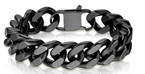 Wide Black Stainless Steel Bracelet Designer Cuban Link 3 lengths 16mm
