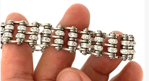 Ladies Stainless Steel Bling Motorcycle Tennis Bracelet with Two Rows of Crystals SB82