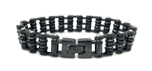 Ladies Triple Black Stainless Steel Bling Motorcycle Tennis Bracelet with Crystals Double Rows
