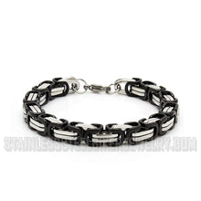 Load image into Gallery viewer, 7mm Byzantine Men&#39;s Bracelet Stainless Steel Black &amp; Chrome