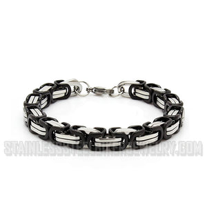 7mm Byzantine Men's Bracelet Stainless Steel Black & Chrome