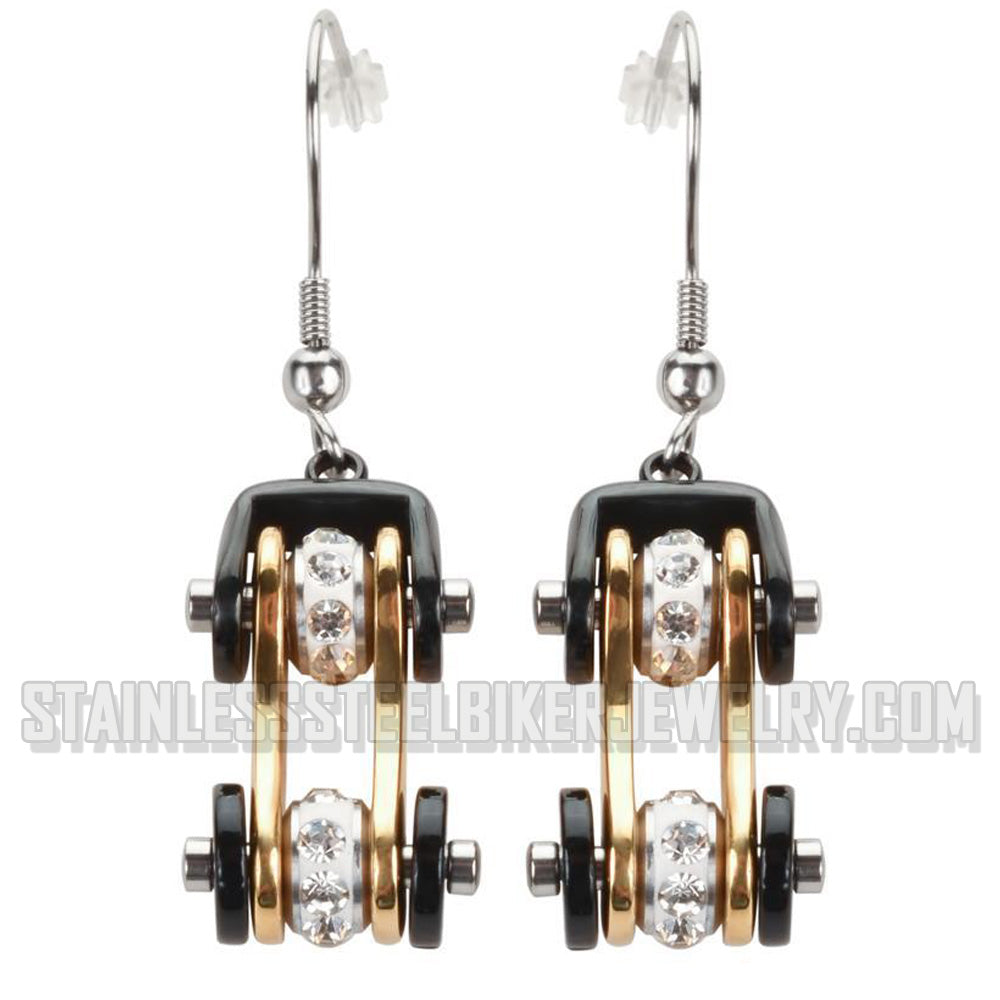 Heavy Metal Jewelry Ladies Motorcycle Bike Chain Earrings Stainless Steel Black/Gold