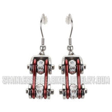 Load image into Gallery viewer, Biker Jewelry Ladies Motorcycle Bike Chain Earrings Stainless Steel Chrome / Candy Red