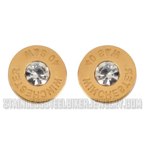 Biker Jewelry Bullet Gold Tone Earrings Stainless Steel