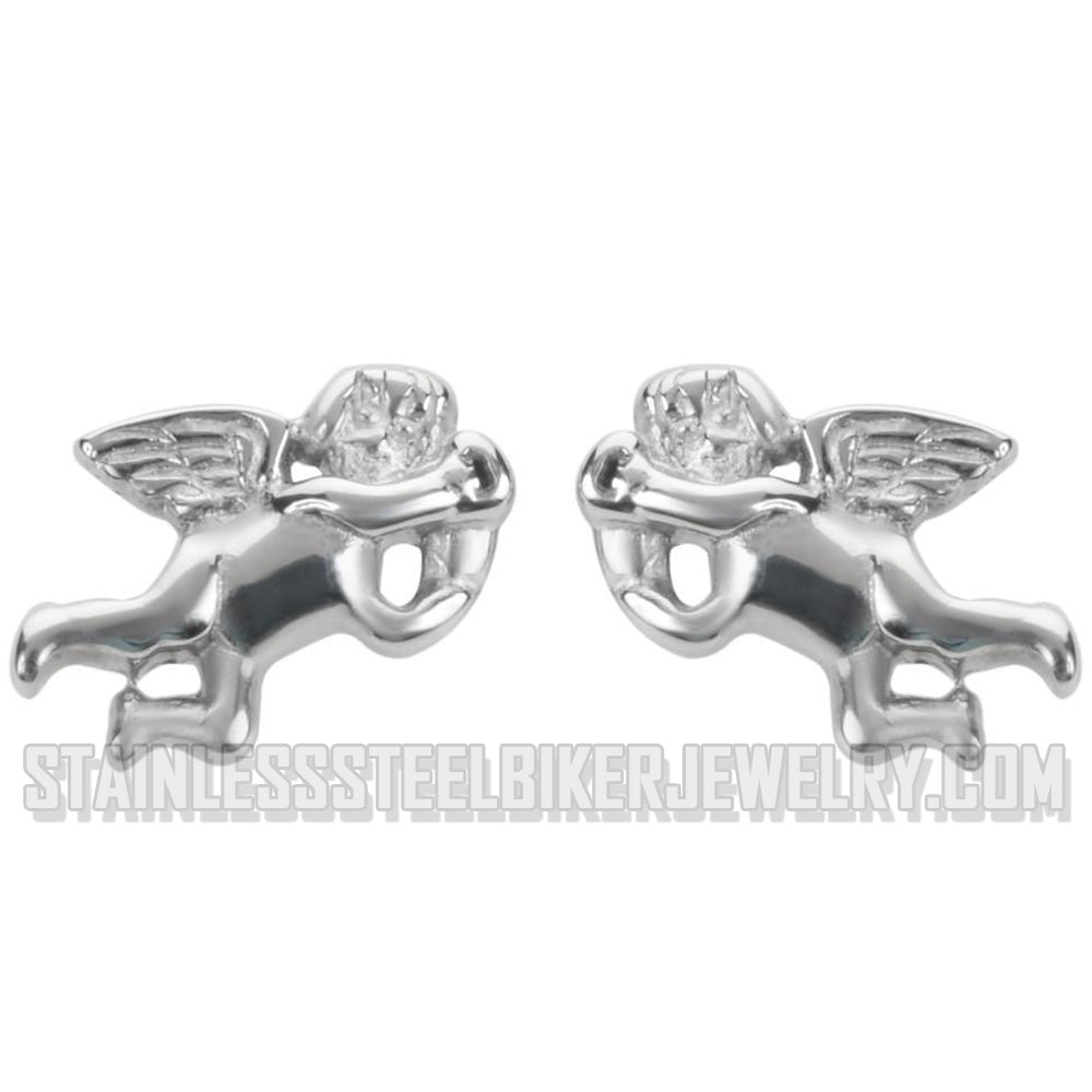 Heavy Metal Jewelry Ladies Cherub Angel Post & Nut Earrings Stainless Steel