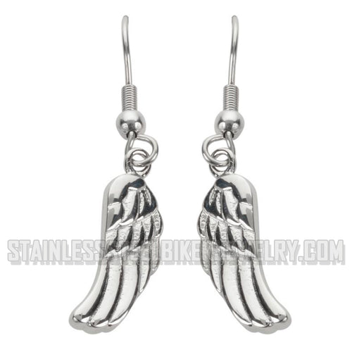 Biker Jewelry Ladies Angel Wing French Wire Earrings Stainless Steel