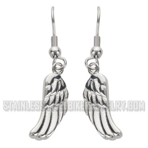 Biker Jewelry Ladies Angel Wing French Wire Earrings Stainless Steel SE25