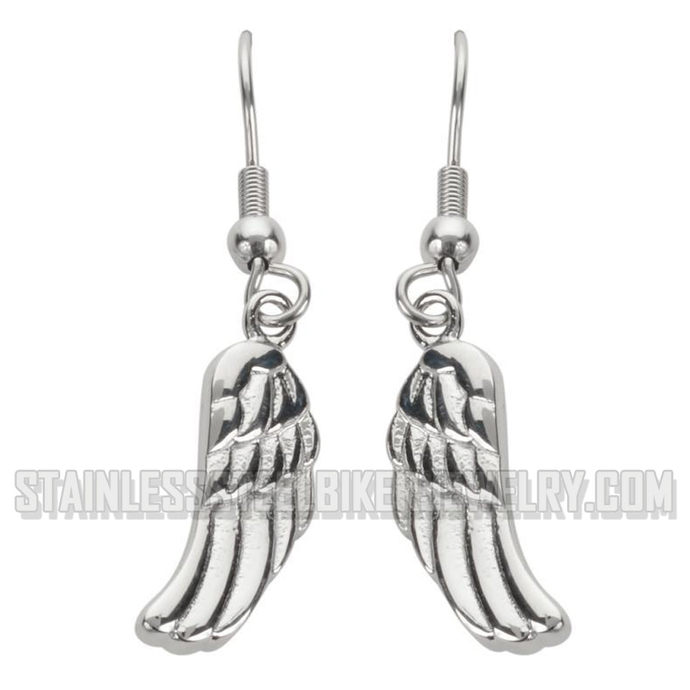 Heavy Metal Jewelry Ladies Angel Wing French Wire Earrings Stainless Steel