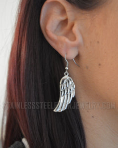 Heavy Metal Jewelry Ladies Angel Wing French Wire Earrings Stainless Steel