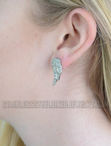 Heavy Metal Jewelry Ladies Angel Wing Bling Earrings Stainless Steel