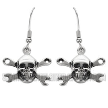Load image into Gallery viewer, Heavy Metal Jewelry Ladies Skull &amp; Wrenches French Wire Earrings Stainless Steel
