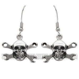 Heavy Metal Jewelry Ladies Skull & Wrenches French Wire Earrings Stainless Steel