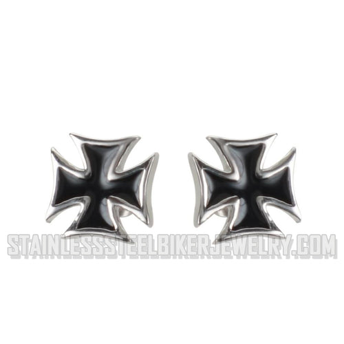 Unisex Black Iron Cross Post & Nut Earrings Stainless Steel