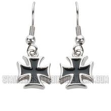 Load image into Gallery viewer, Biker Jewelry Iron Cross French Wire Earrings Stainless Steel