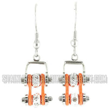 Load image into Gallery viewer, Biker Jewelry Ladies Motorcycle Bike Chain Earrings Stainless Steel Chrome / Orange