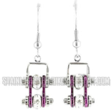 Load image into Gallery viewer, Biker Jewelry Ladies Motorcycle Bike Chain Earrings Stainless Steel Chrome &amp; Candy Purple