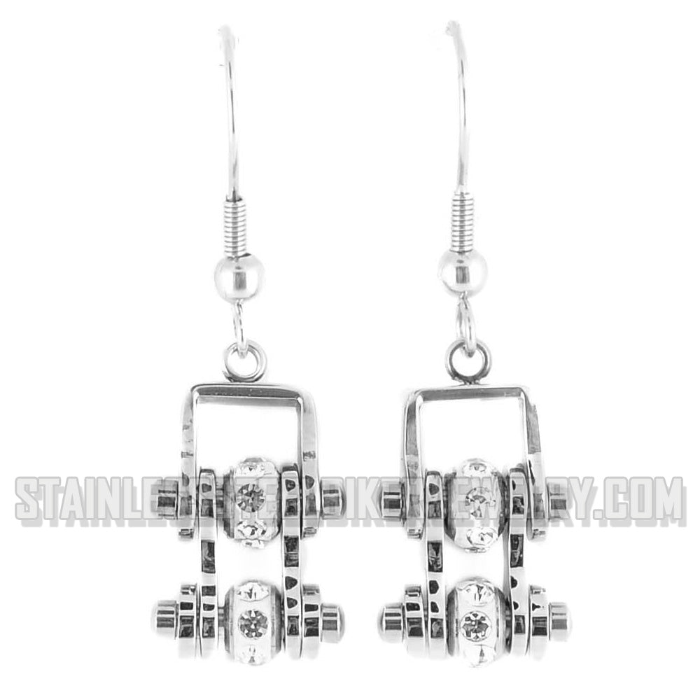 Heavy Metal Jewelry Ladies Motorcycle Mini Bike Chain Earrings Stainless Steel Chrome