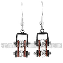 Load image into Gallery viewer, Heavy Metal Jewelry Ladies Motorcycle Mini Bike Chain Earrings Stainless Steel Black/Candy Red