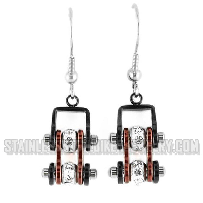 Heavy Metal Jewelry Ladies Motorcycle Mini Bike Chain Earrings Stainless Steel Black/Candy Red