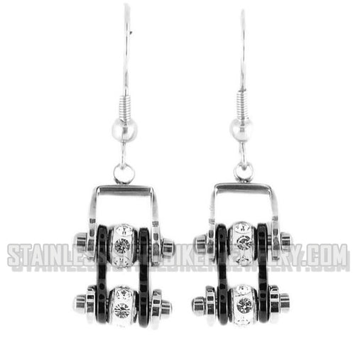 Heavy Metal Jewelry Ladies Motorcycle  Mini Bike Chain Earrings Stainless Steel Chrome/Black