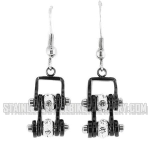 Heavy Metal Jewelry Ladies Motorcycle Mini Bike Chain Earrings Stainless Steel Black