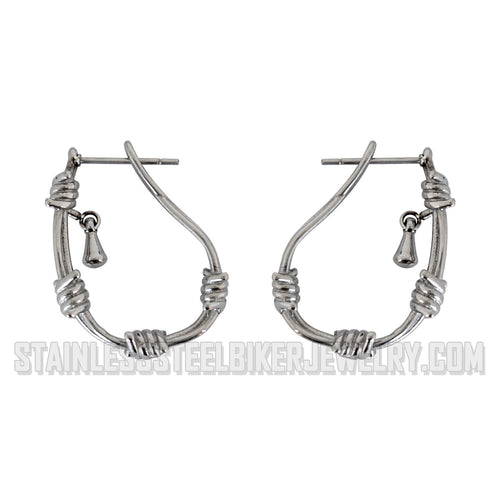 Heavy Metal Jewelry Ladies Barbed Wire Hoop Earrings Stainless Steel